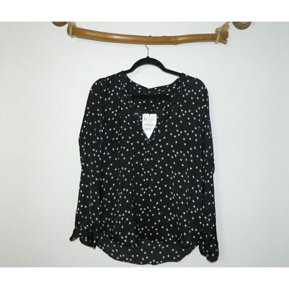 Zara‎ Woman Blouse Black White Stars Long Sleeve  Shirt Size X-Large - Picture 1 of 9